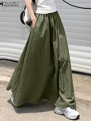 Women’s Elastic Waist Umbrella Maxi Skirt