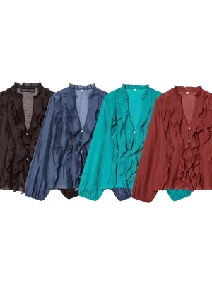 Autumn Deep Brown Layered V-Neck Shirt