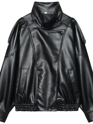 Cropped Faux Leather Motorcycle Jacket