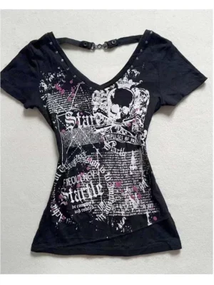 Vintage V-Neck Backless Streetwear Top