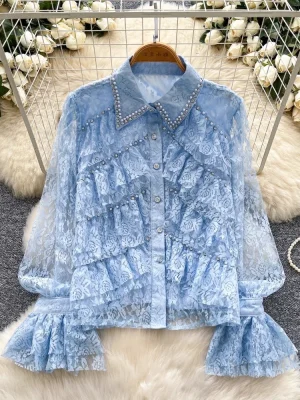 French Luxury Beaded Lace Crop Top