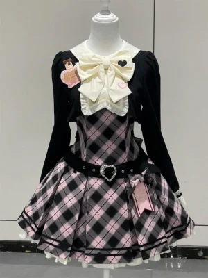 Elegant Plaid Bow Ball Gown Dress