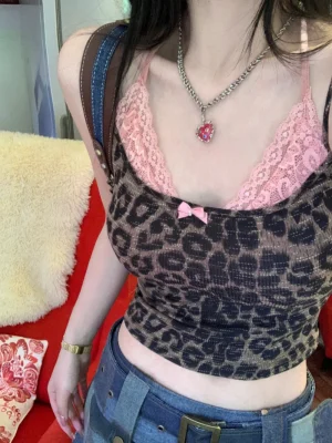 Fairycore Leopard Lace Sling Top