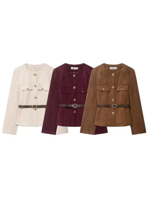 Women’s Suede Belted Blazer Jacket