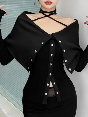 Women’s Off Shoulder Lapel Long Sleeve Top