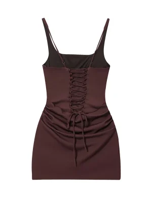 Reddish-Brown Tie Detail Bodycon Mini Dress