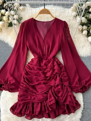 Elegant V-Neck Ruffle Fishtail Dress for Women