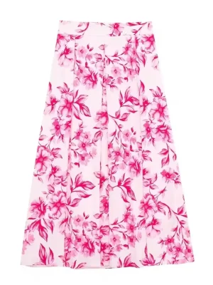 Women’s Pink Floral Pleated Midi Skirt