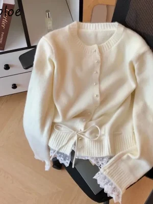 Women’s Korean Lace-Up Patchwork Cardigan