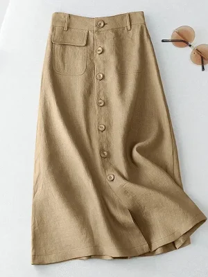 Women’s High Waist Cotton A-Line Midi Skirt