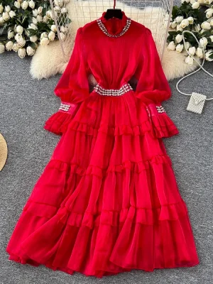 French Luxury Diamond Flare Sleeve Dress