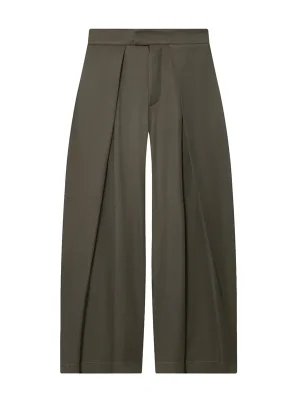 Military Green Pleated Wide-Leg Pants