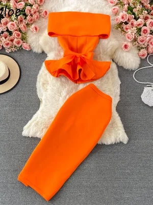 Women’s Ruffle Crop Top & Pencil Skirt Set