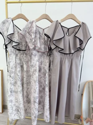 Elegant Ruffled Sleeveless Print Dress