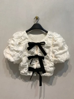 Vintage Lace-Up Puff Sleeve Blouse