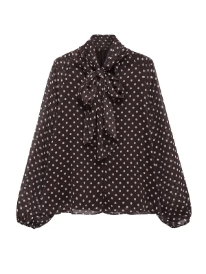 Women’s Polka Dot Scarf Collar Blouse