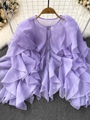 French Sweet Ruffle Edge Blouse