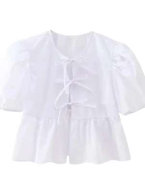 Women’s Puff Sleeve Bow Lace Blouse