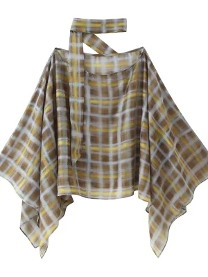 Women’s Plaid Asymmetric Blouse with Scarf