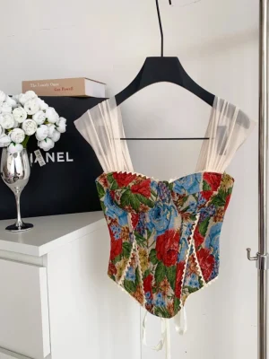 Sexy Vintage Painting Strapless Tank Top