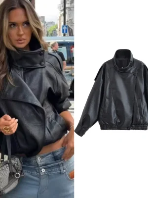 Black Pebble Faux Leather Moto Jacket