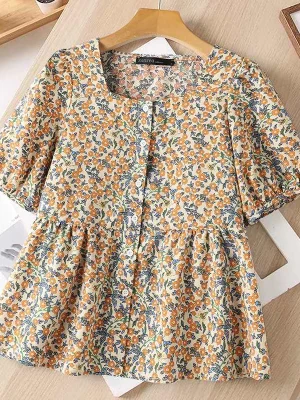Women’s Bohemian Floral Square Neck Blouse