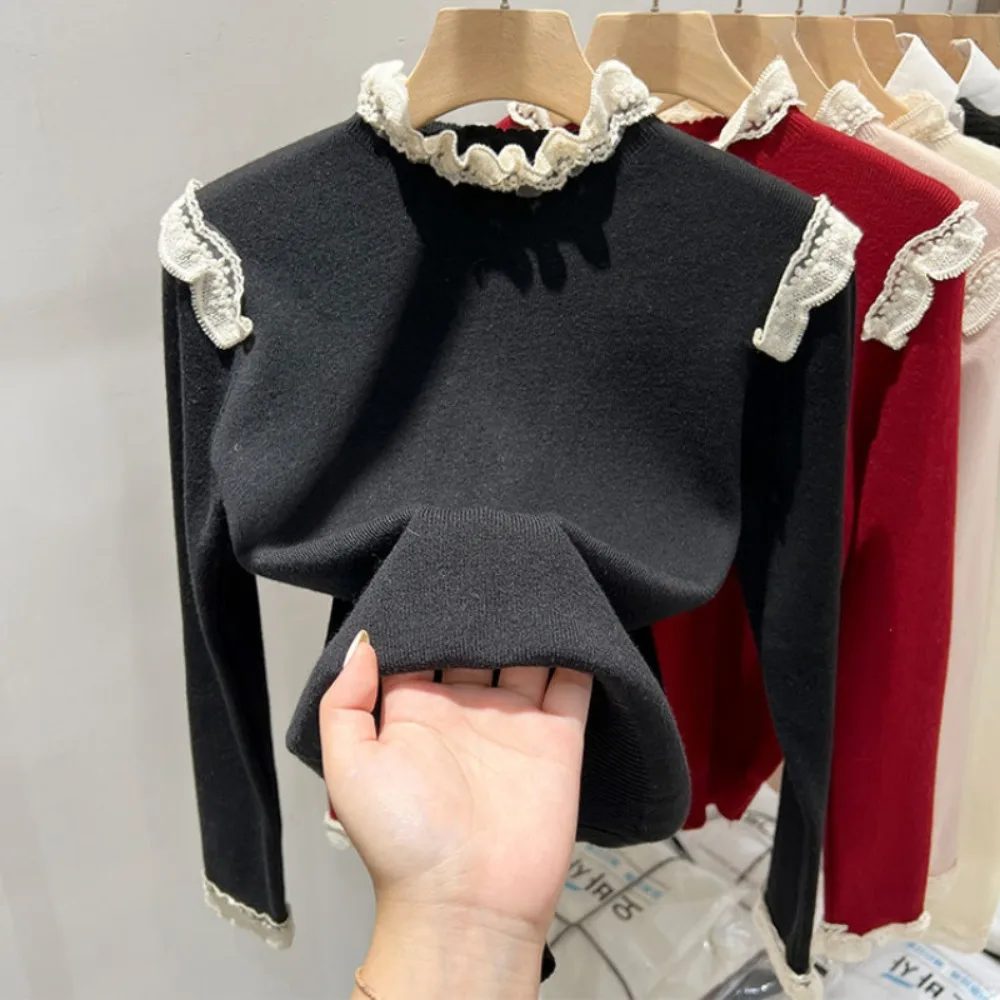 Korean Chic Lace Patchwork Knit Top - Image 2