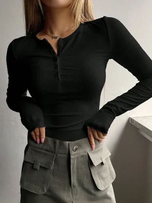 Women Ribbed Button Sweater