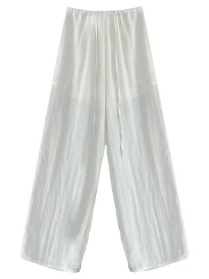 Cotton Linen Lace-Up Wide Leg Pants