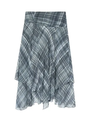 Women Vintage Plaid High Waist Pleated Midi Skirt