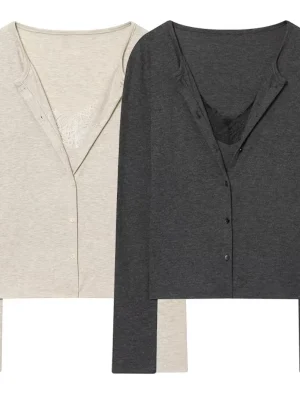 Women Lace V Neck Cropped Knit Cardigan