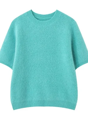 Women’s Wool Blend Knit Top Short Sleeve Soft Pullover