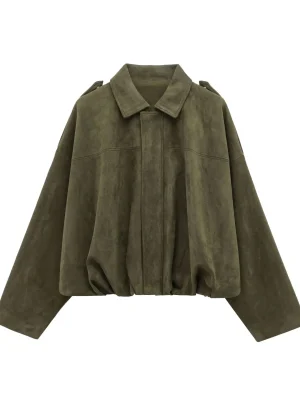 Women’s Cropped Suede Bomber Jacket