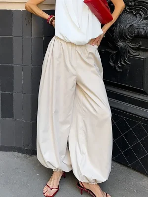 Women’s Cotton Wide Leg Pants High Waist Casual Style