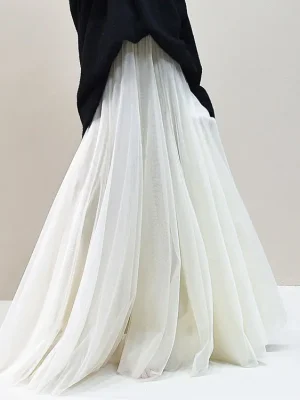Elegant Mesh A-Line Maxi Skirt