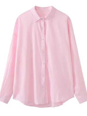 Women’s Cotton Linen Blouse Turn Down Collar Long Sleeve