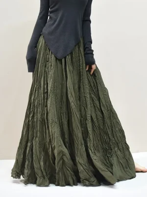 High Waist Linen A-Line Maxi Skirt