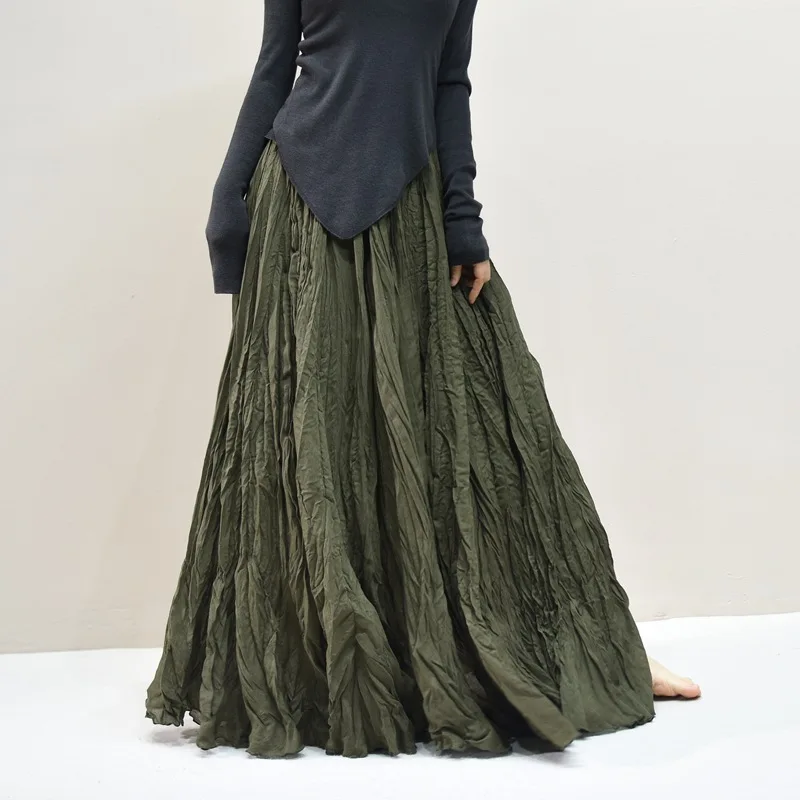 High Waist Linen A-Line Maxi Skirt