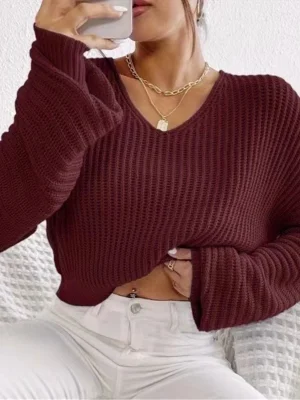 Women's V-Neck Loose Knit Sweater