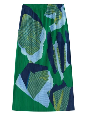 Green Floral A-Line Pleated Maxi Skirt