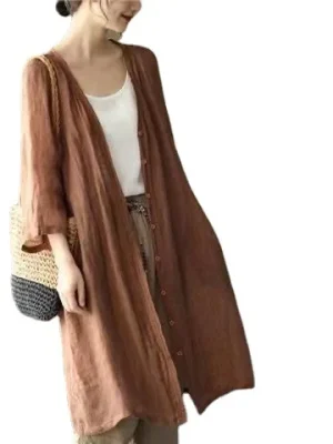 Women Cotton Linen Cardigan