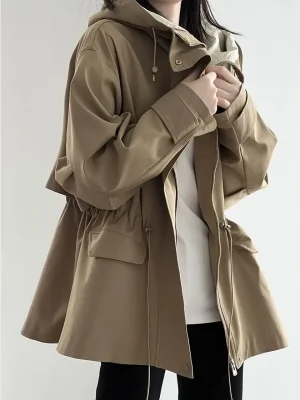 Women’s Khaki Hooded Trench Coat