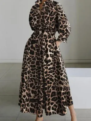 Women's Leopard Print Long Sleeve Dress