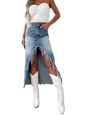 High-Waist Asymmetrical Denim Skirt