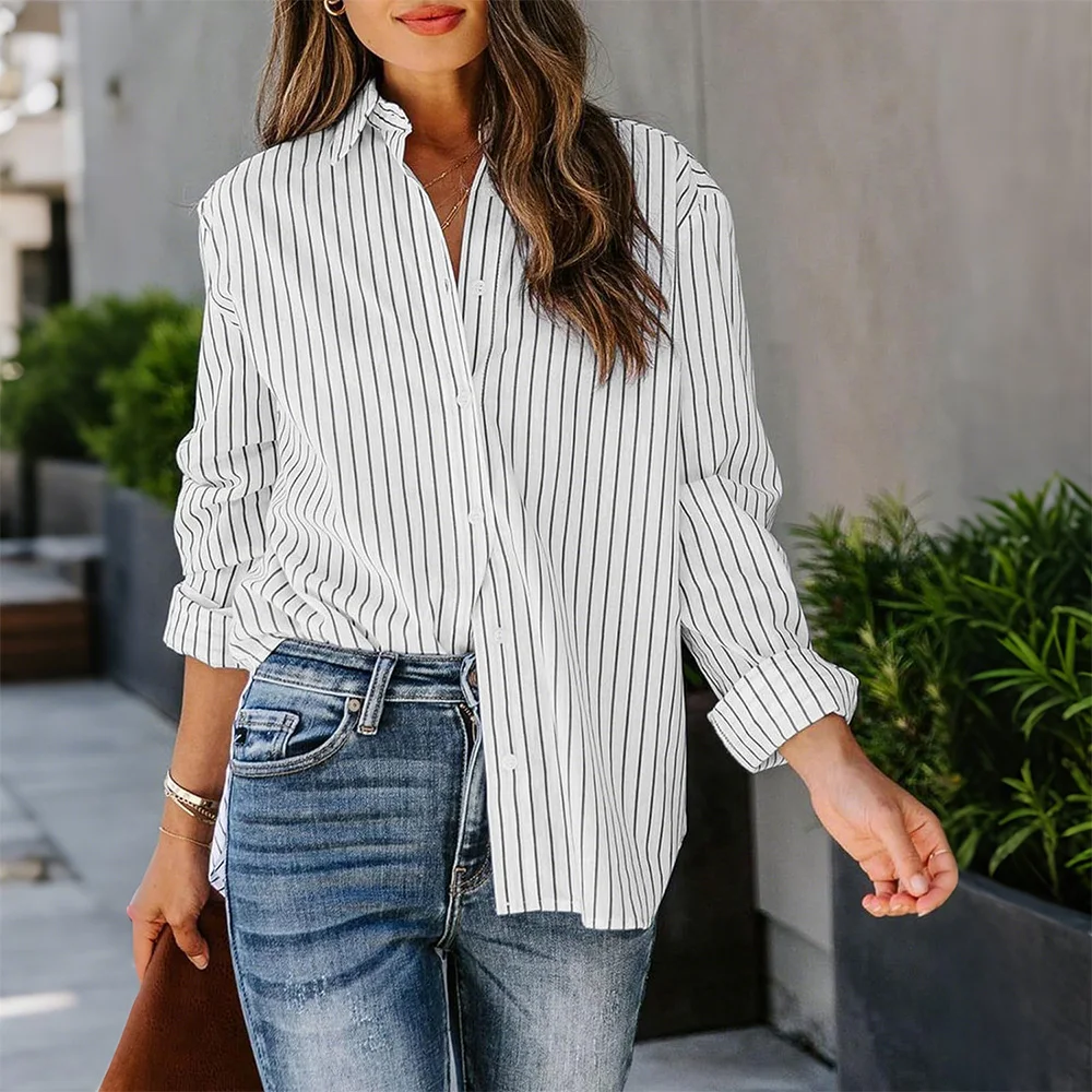 Women’s Striped Button-Up Blouse - Image 4