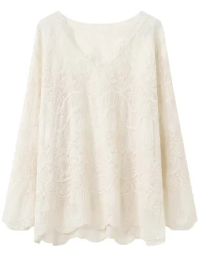 Women’s Lace Jacquard V-Neck Blouse