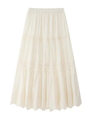 White Boho Floral A-Line Maxi Skirt