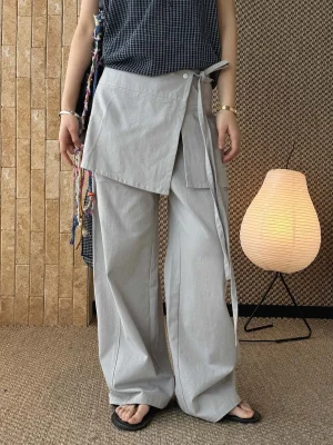 Women’s High Waist Wide Leg Pants with Removable Skirt