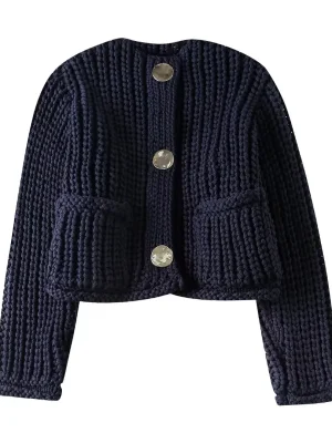 Blue Cropped Knit Cardigan