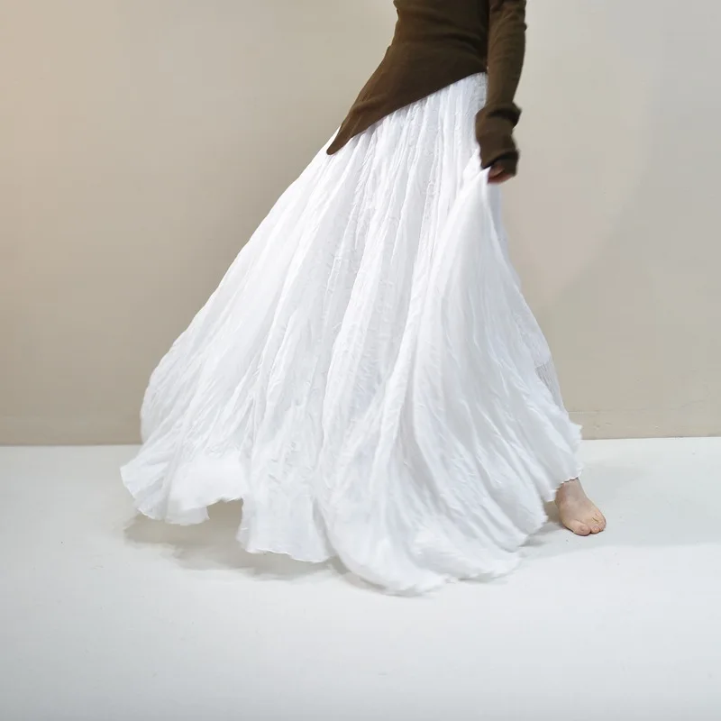 High Waist Linen A-Line Maxi Skirt - Image 2